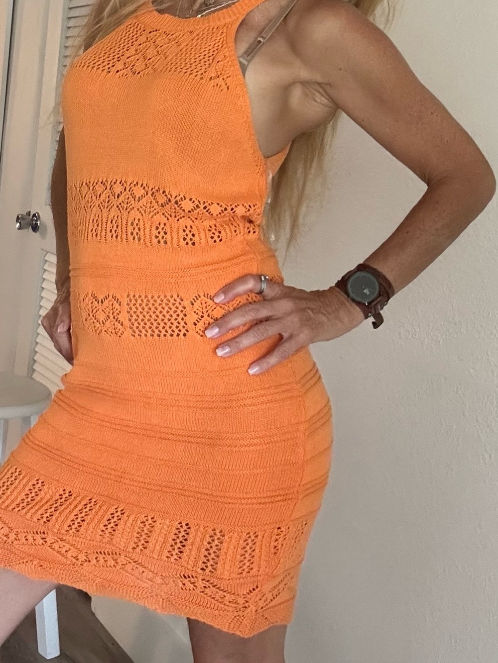 Jolie & Joy Orange Knit Halter Mini Dress M